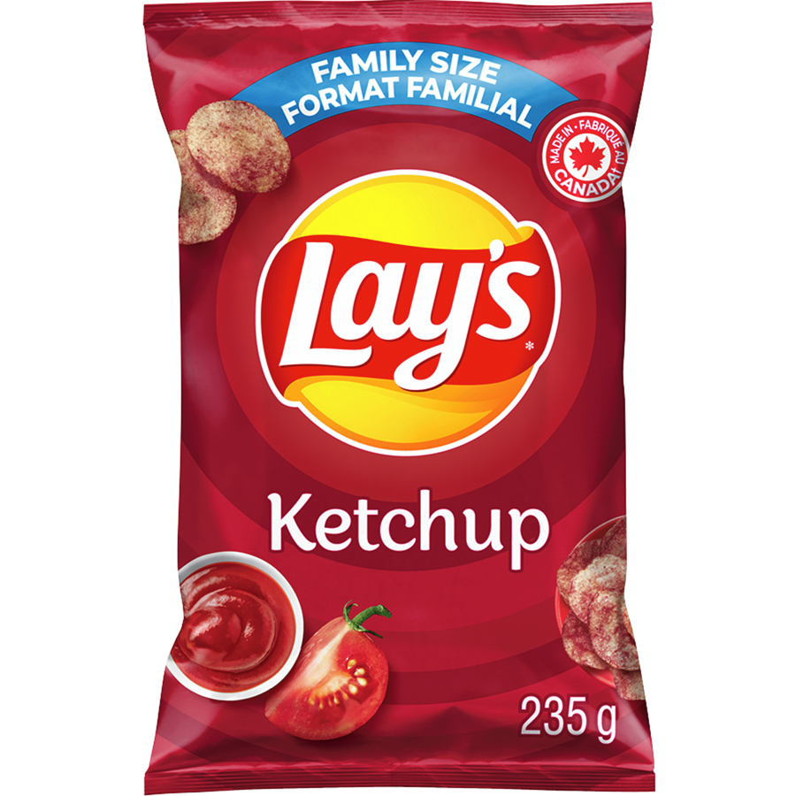 Lay's Ketchup - 235g : Le goût acidulé et sucré du ketchup sur des croustilles croustillantes