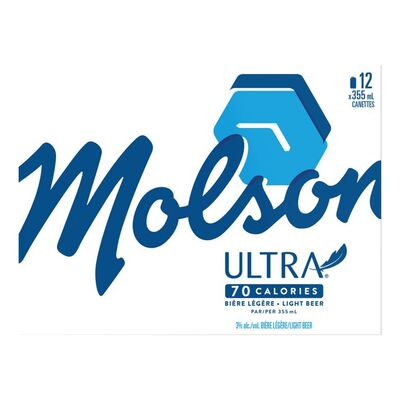 Molson Ultra | Bière blonde légère, Faible en calories et en glucides | 12 x 355ml