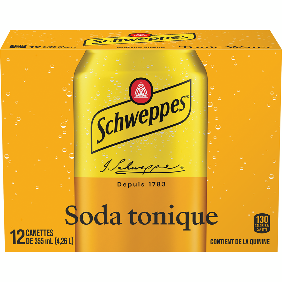 Schweppes Soda Tonique - 12 x 355ml : Rafraîchissement Amer et Pétillant, Format Pratique pour Vos Cocktails et Moments de Détente